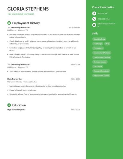 Tax Examining Technician Resume