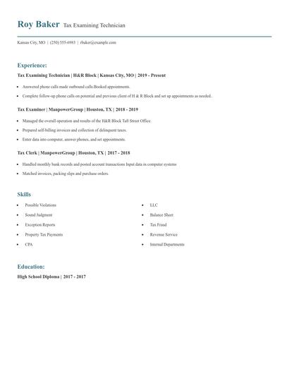 Tax Examining Technician Resume