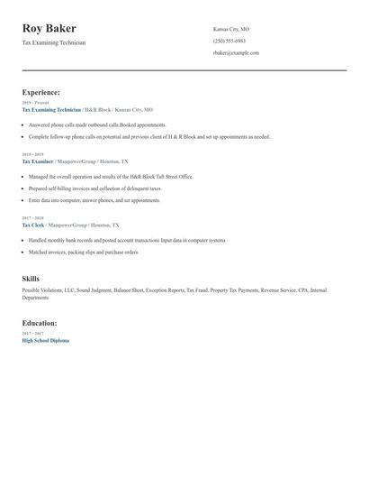 Tax Examining Technician Resume