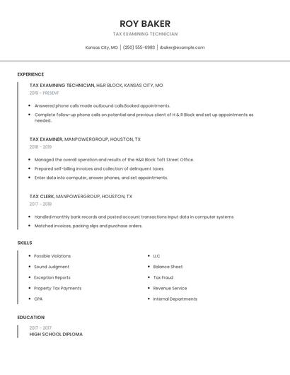 Tax Examining Technician Resume