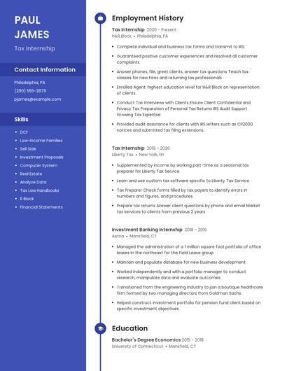 Tax Internship Resume