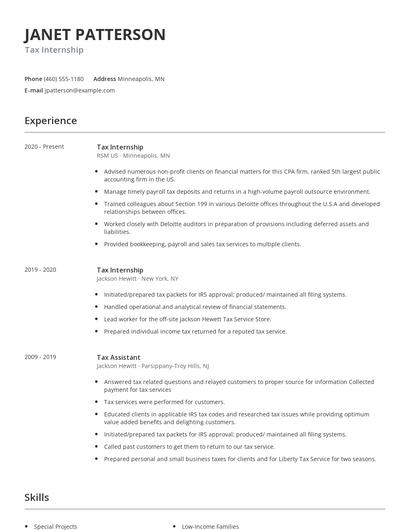 Tax Internship Resume