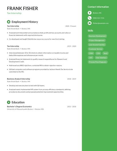 Tax Internship Resume