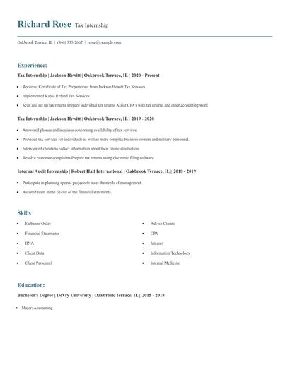 Tax Internship Resume
