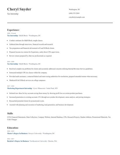 Tax Internship Resume