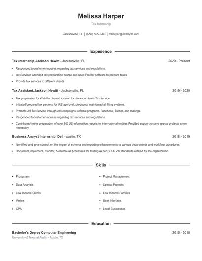 Tax Internship Resume