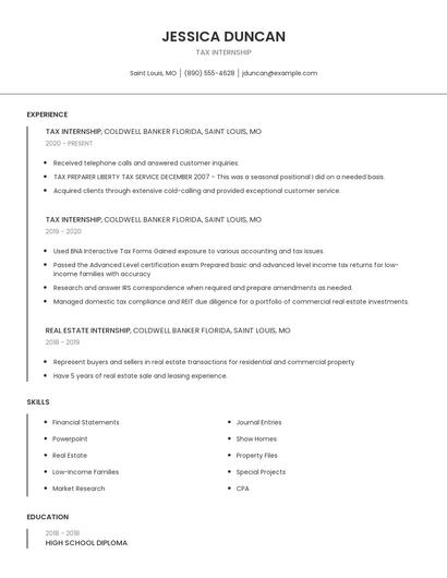 Tax Internship Resume