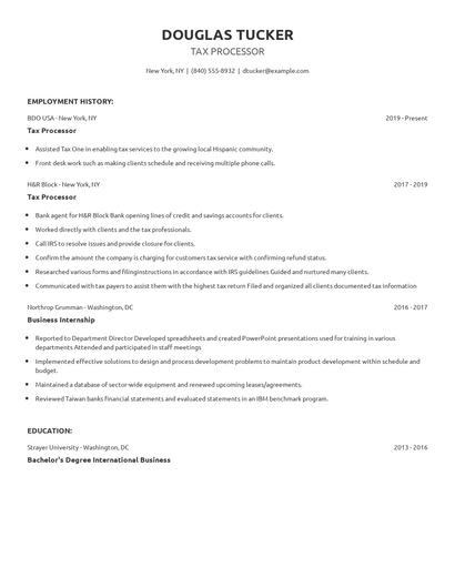 Tax Processor Resume