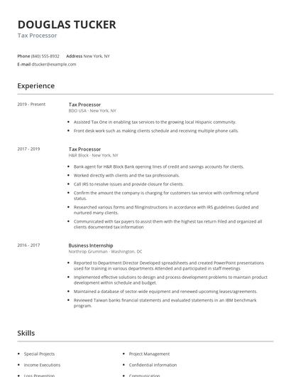 Tax Processor Resume