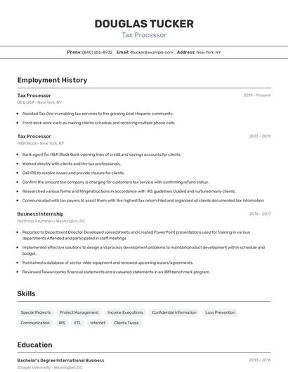 Tax Processor Resume