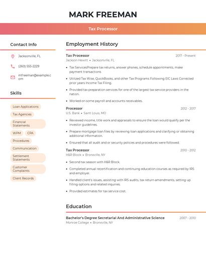 Tax Processor Resume