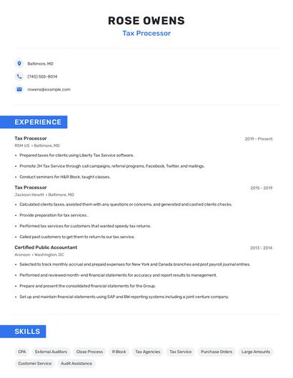 Tax Processor Resume