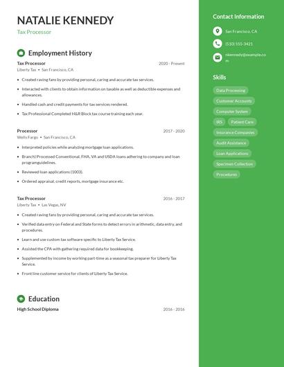 Tax Processor Resume