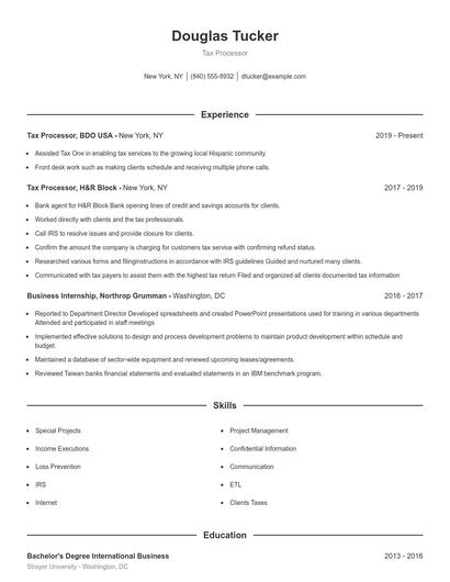 Tax Processor Resume
