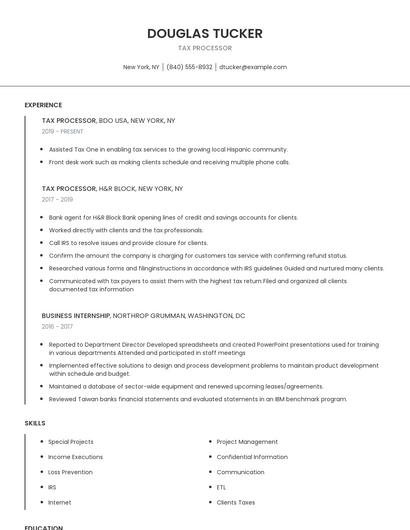 Tax Processor Resume