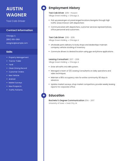 Taxi Cab Driver Resume