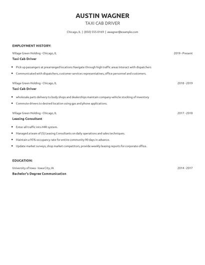 Taxi Cab Driver Resume
