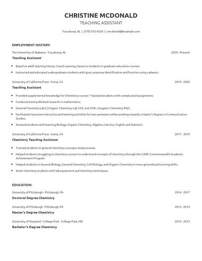 Teaching Assistant Resume