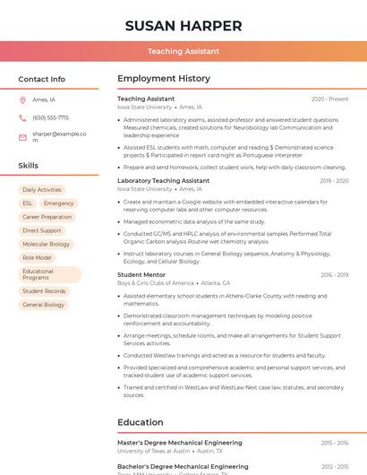 Teaching Assistant Resume