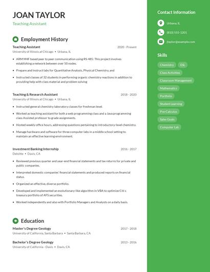 Teaching Assistant Resume