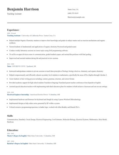 Teaching Assistant Resume