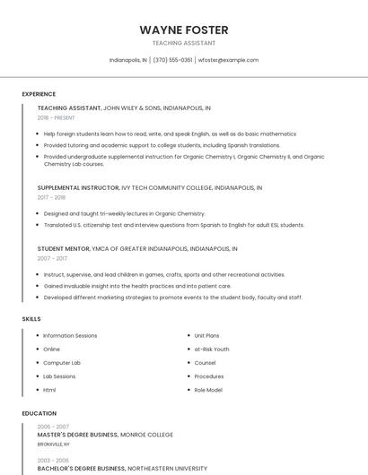 Teaching Assistant Resume