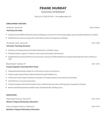 Teaching Internship Resume