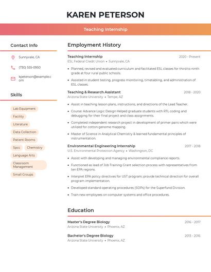 Teaching Internship Resume