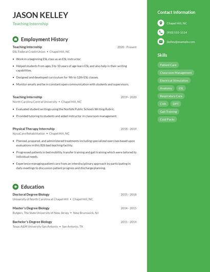 Teaching Internship Resume