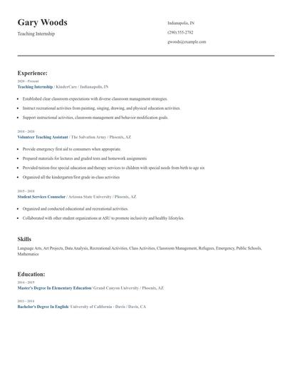 Teaching Internship Resume