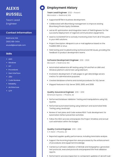 Team Lead Engineer Resume