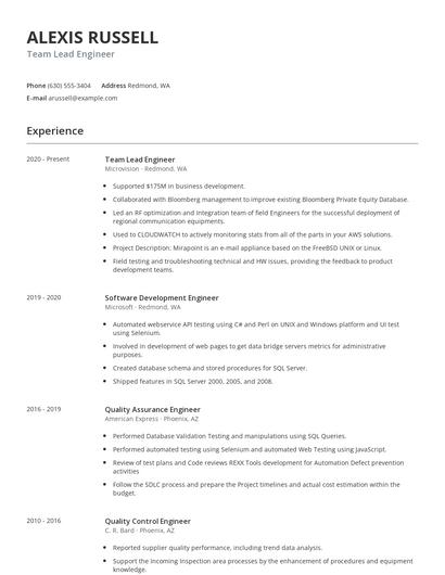 Team Lead Engineer Resume