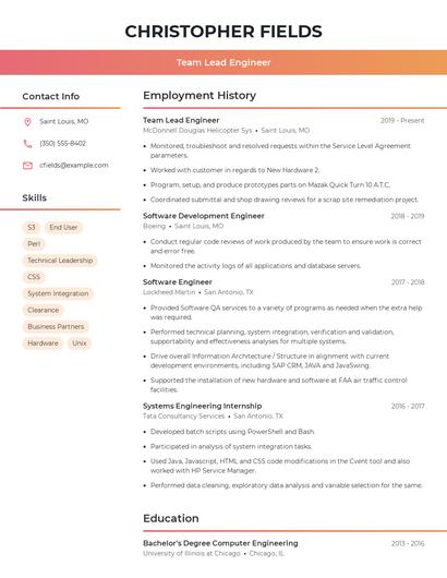 Team Lead Engineer Resume