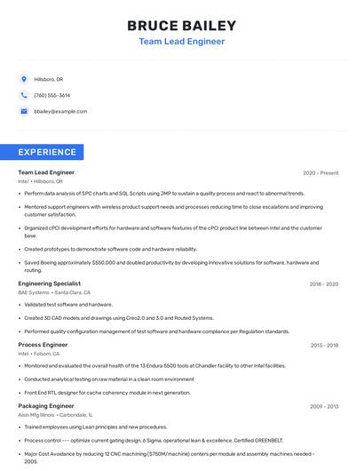Team Lead Engineer Resume
