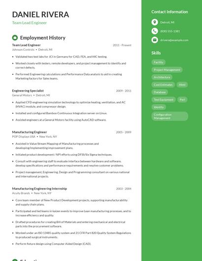 Team Lead Engineer Resume