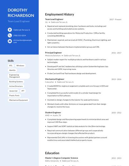Team Lead Engineer Resume