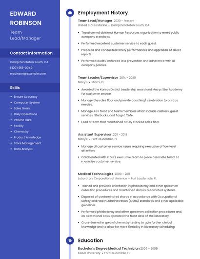Team Lead/Manager Resume