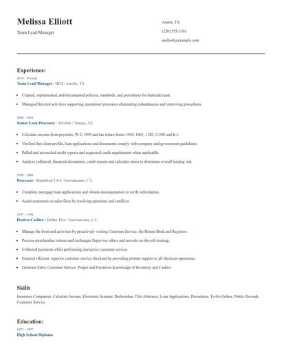 Team Lead/Manager Resume
