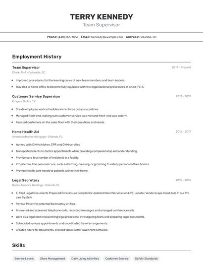 Team Supervisor Resume
