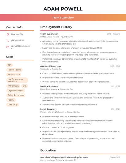 Team Supervisor Resume