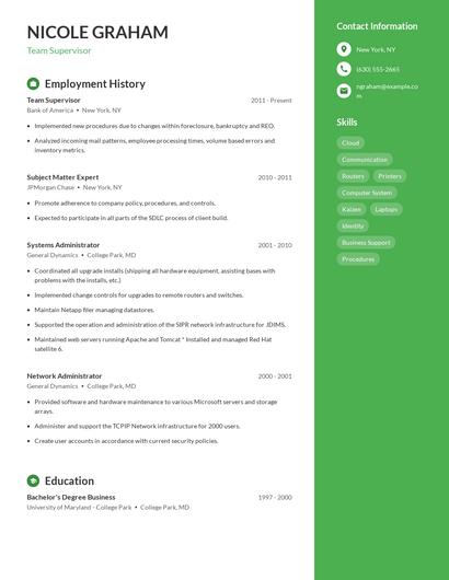 Team Supervisor Resume