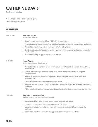 Technical Advisor Resume