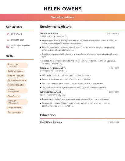Technical Advisor Resume