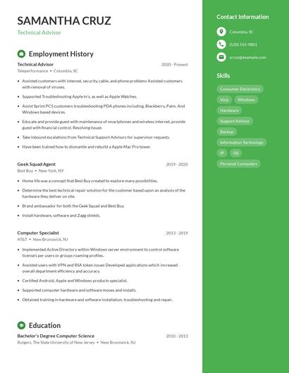Technical Advisor Resume
