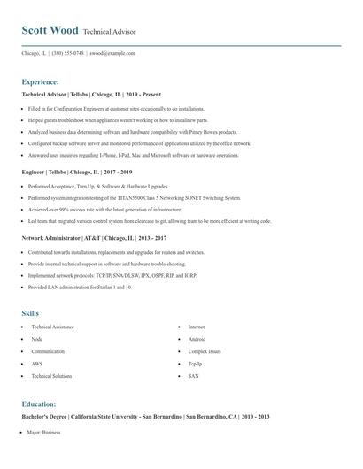 Technical Advisor Resume