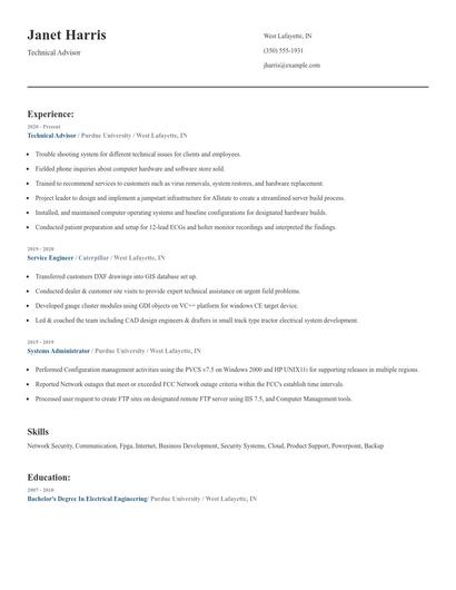 Technical Advisor Resume