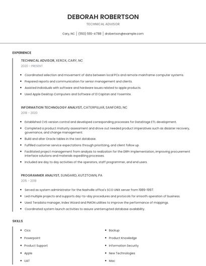 Technical Advisor Resume