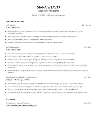 Technical Associate Resume