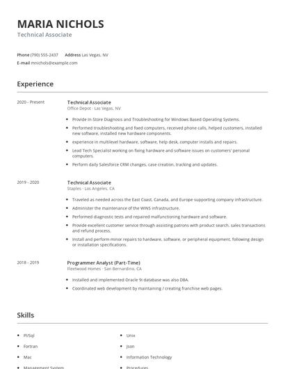 Technical Associate Resume