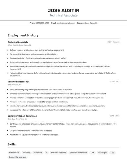 Technical Associate Resume